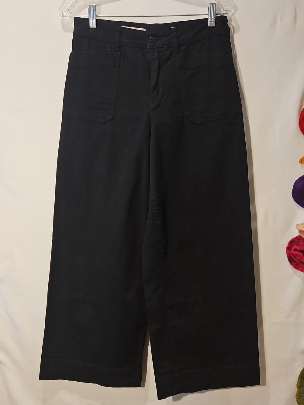 Anthropologie Pilcro Black Wide Leg Cotton Stretch Zip-Front Pants 0180